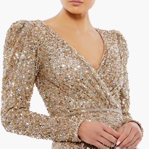 Mac Duggal Gold Sequin Long Sleeve Gown - Picture 3 of 3